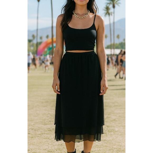 Hanky Panky XL Skirt Vintage Y2K Mesh Midi Black Stretch Pull On Goth 90s Style - Picture 1 of 10